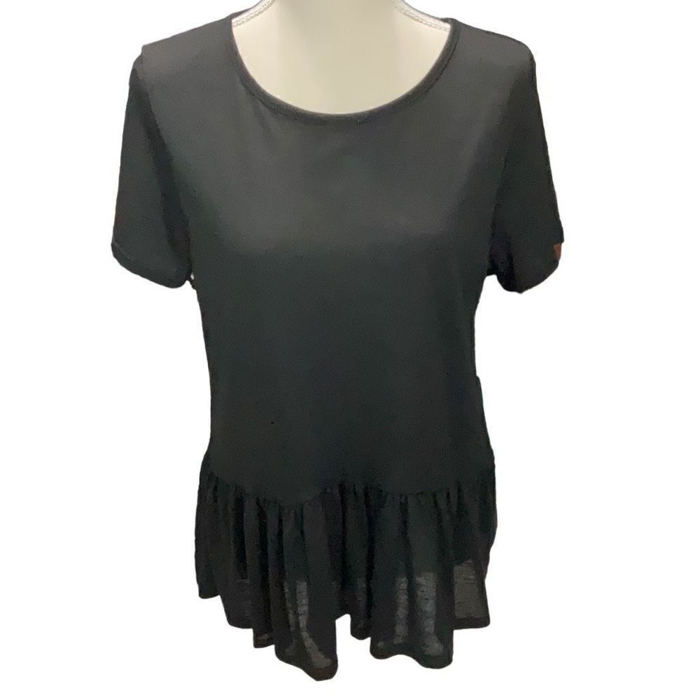 Olivia Rae New York NWT Black Short Sleeve Peplum Pullover Top Size Large